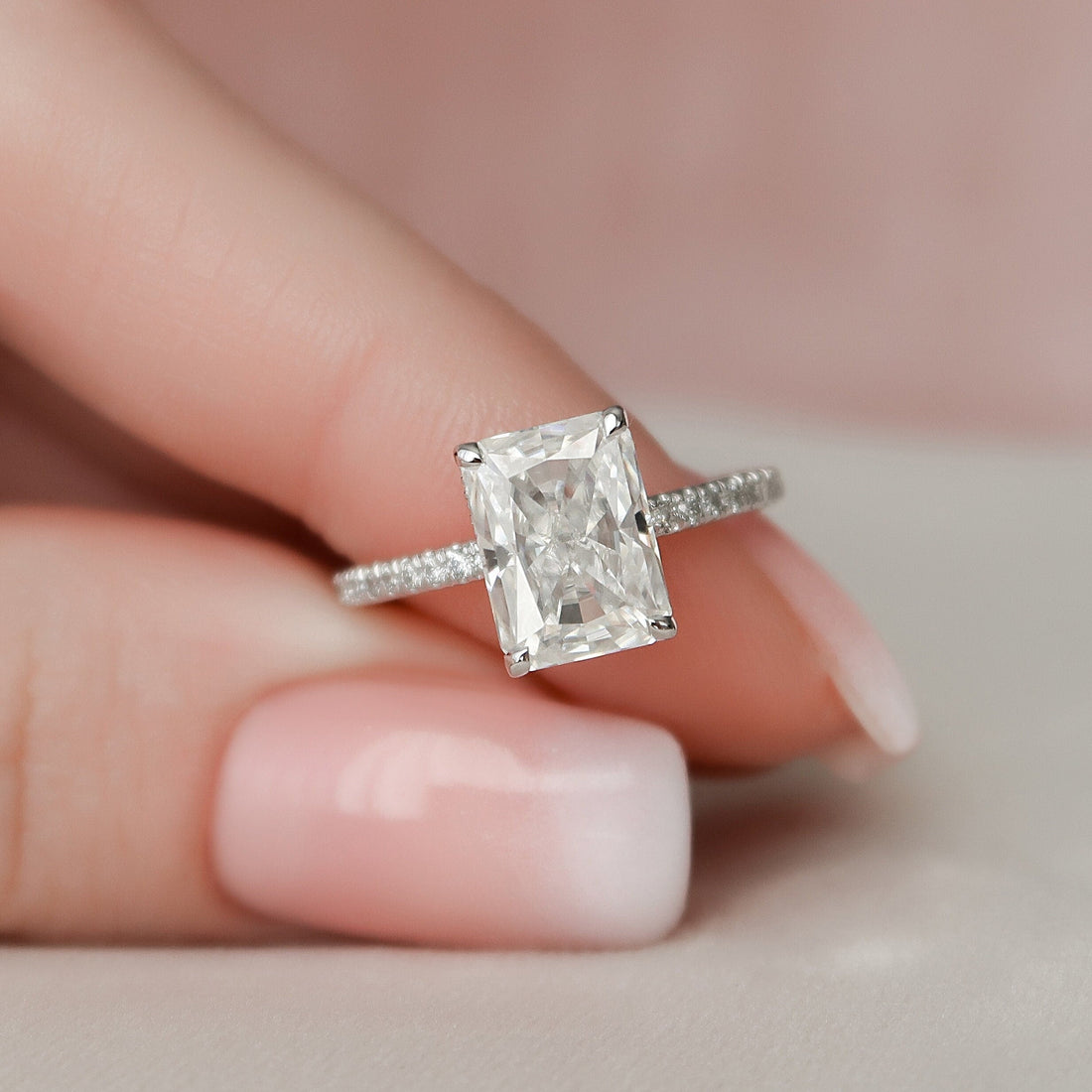 3.0CT Radiant Moissanite Hidden Halo Pave Setting Engagement Ring