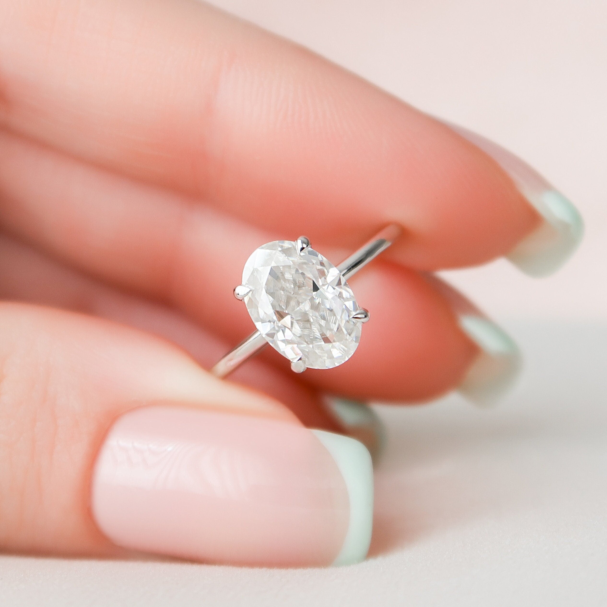 2.0CT Oval Cut Moissanite Hidden Halo Diamond Engagement Ring