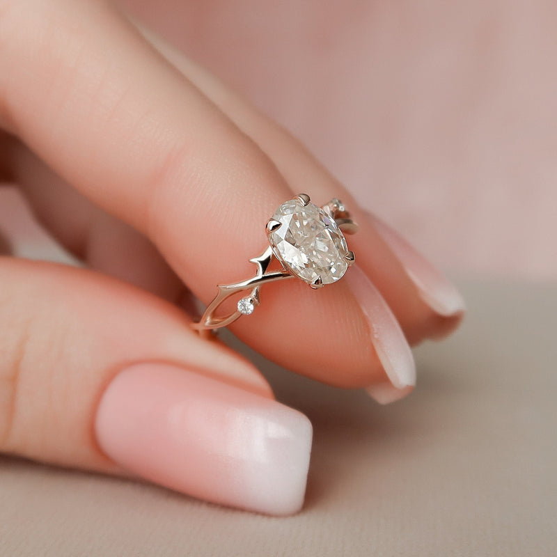 1.0CT Oval Cut Twig Moissanite Nature Inspired Engagement Ring