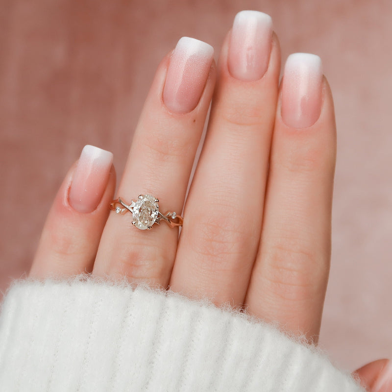 1.0CT Oval Cut Twig Moissanite Nature Inspired Engagement Ring