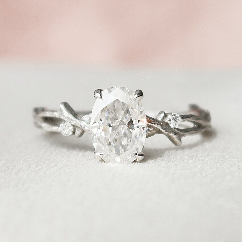 1.0CT Oval Cut Twig Moissanite Nature Inspired Engagement Ring