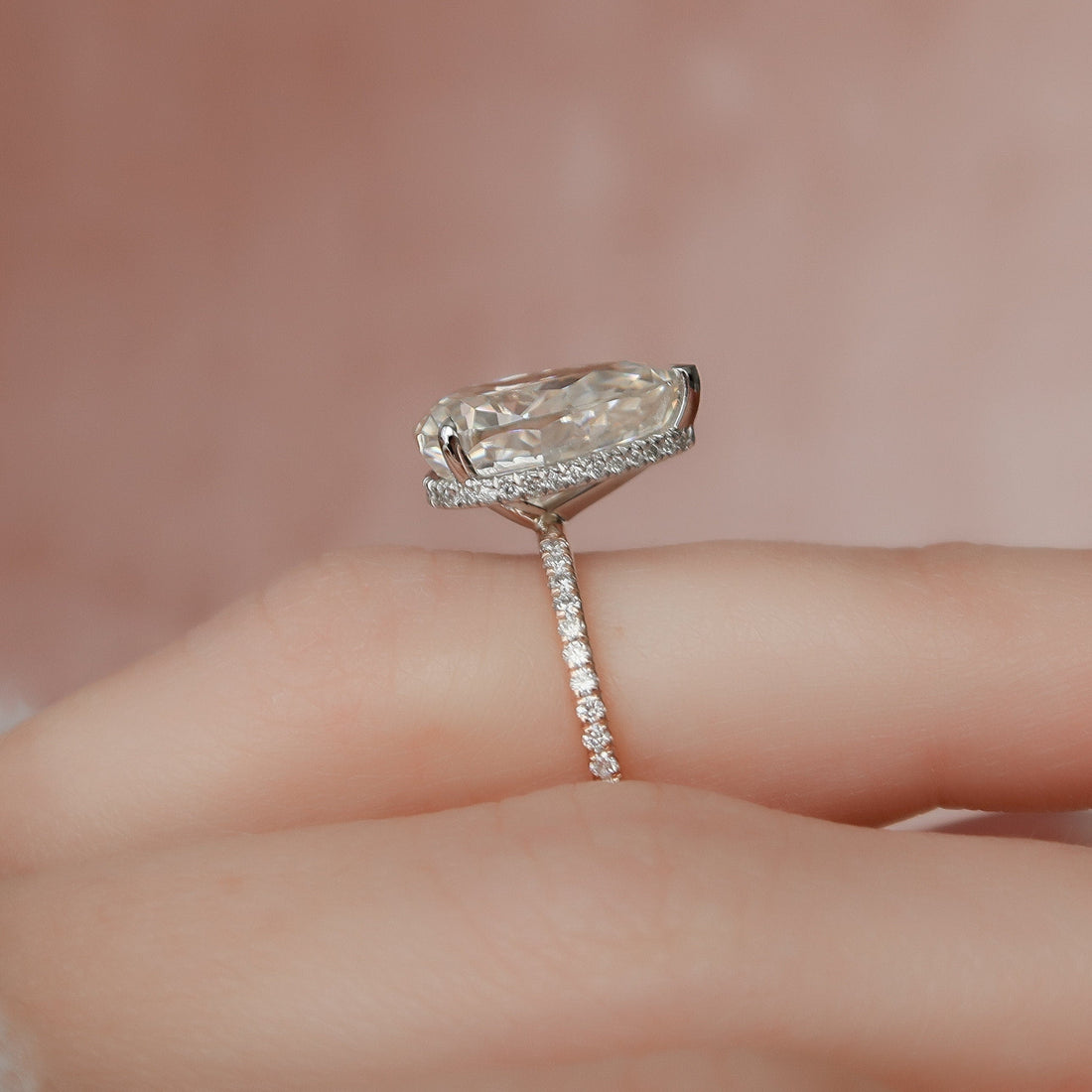 3.94CT Pear Cut Moissanite Hidden Halo Pave Setting Diamond Engagement Ring