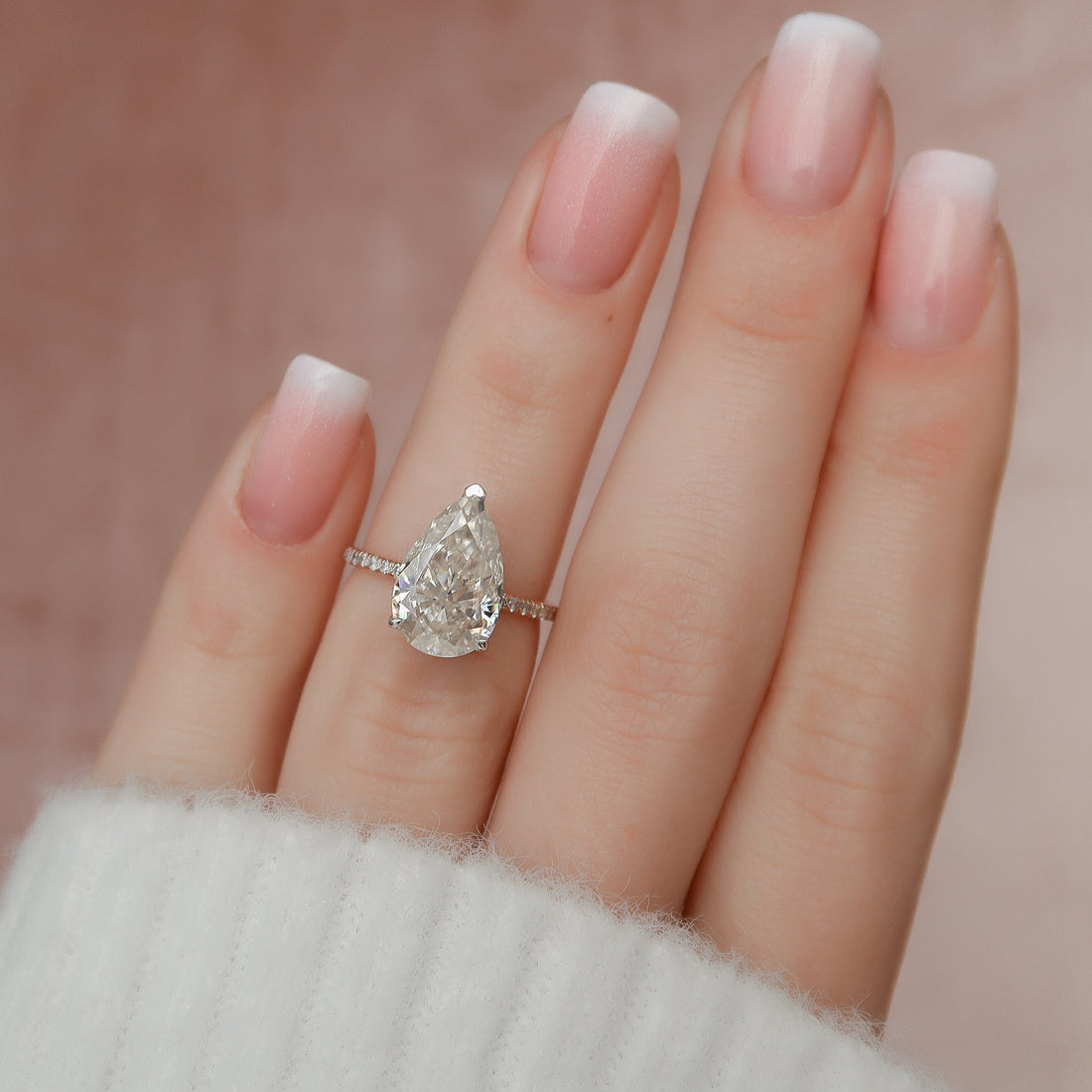 3.94CT Pear Cut Moissanite Hidden Halo Pave Setting Diamond Engagement Ring