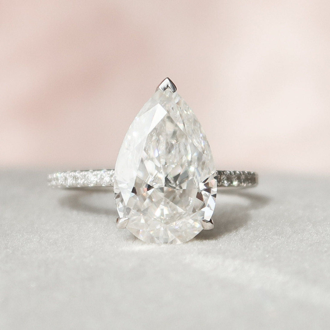 3.94CT Pear Cut Moissanite Hidden Halo Pave Setting Diamond Engagement Ring