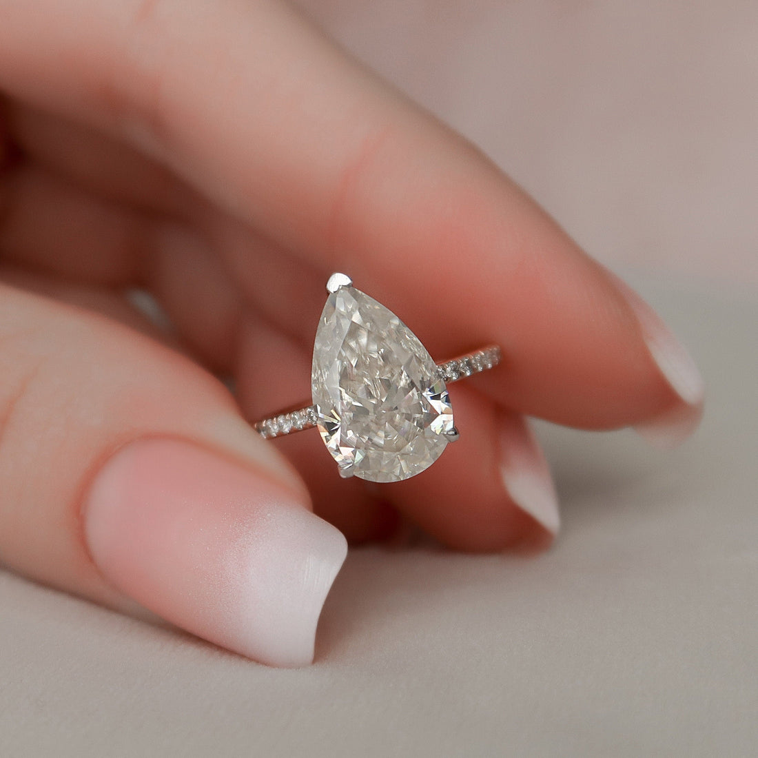 3.94CT Pear Cut Moissanite Hidden Halo Pave Setting Diamond Engagement Ring
