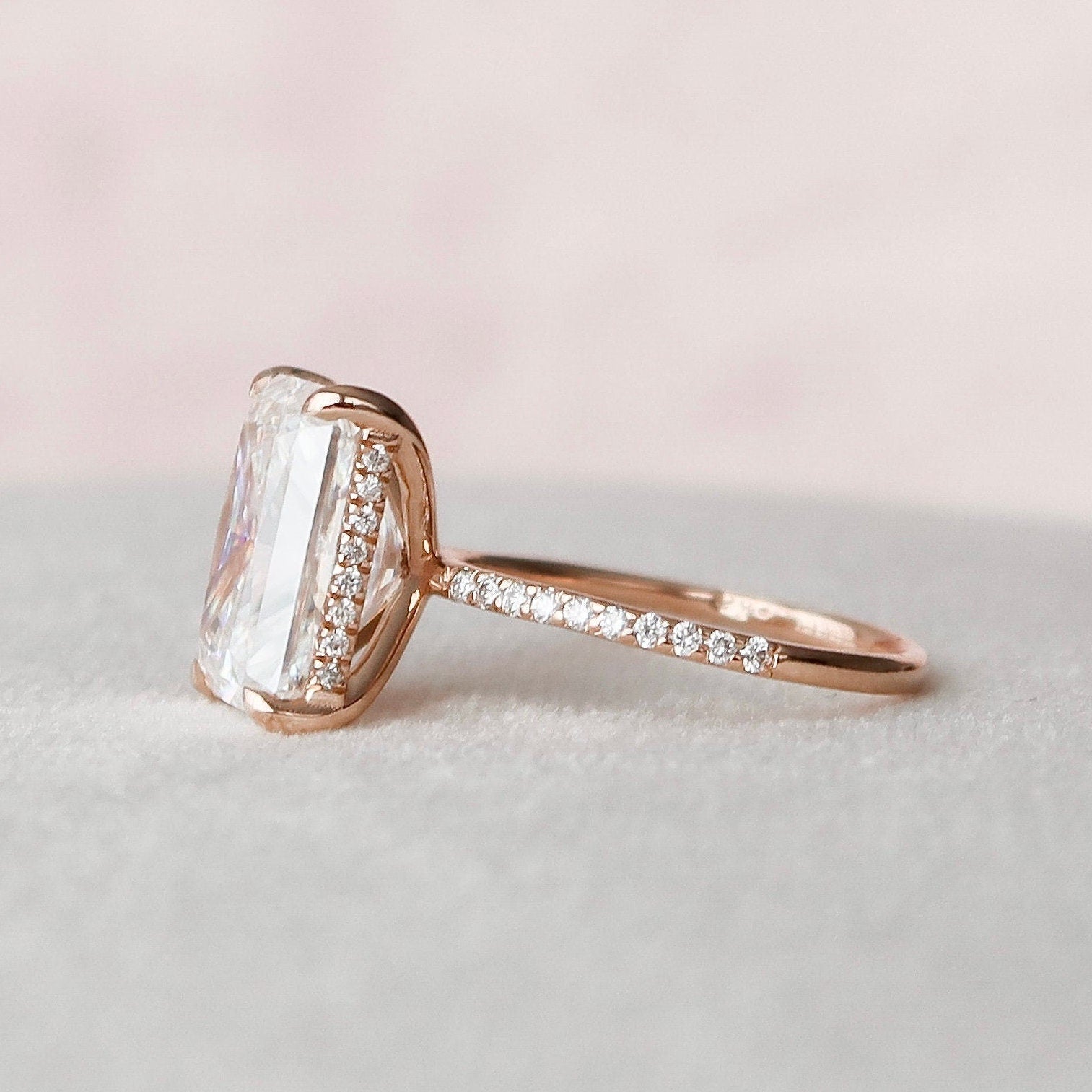 5.0CT Radiant Moissanite Hidden Halo Pave Setting Engagement Ring