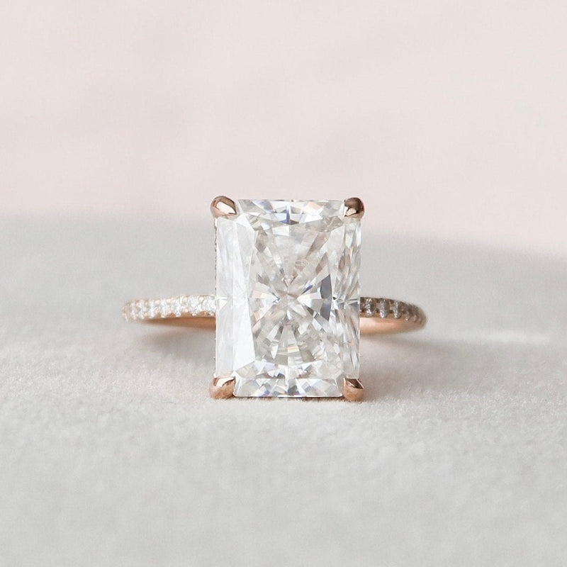 5.0CT Radiant Moissanite Hidden Halo Pave Setting Engagement Ring