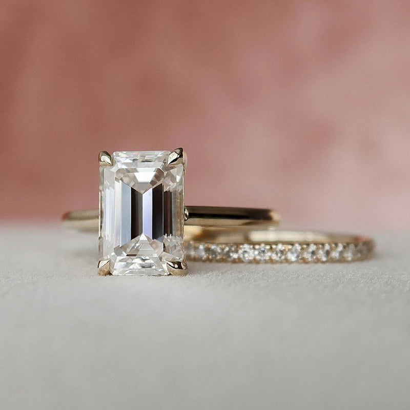 3.0CT Emerald Cut Moissanite Solitaire Bridal Ring Set