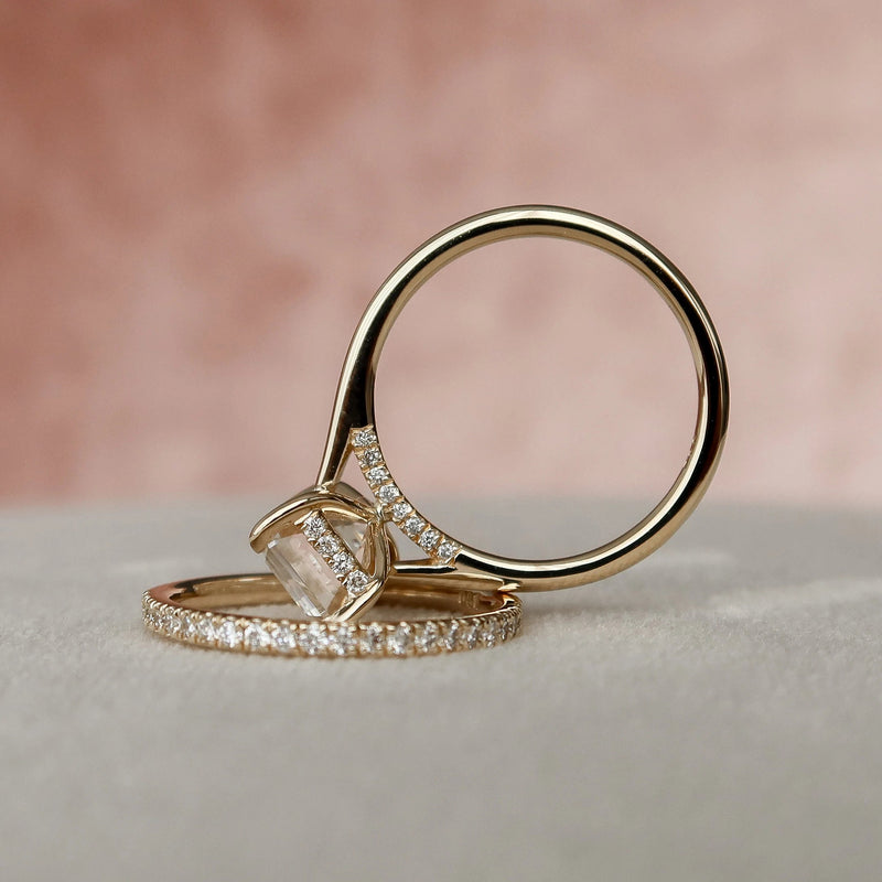 3.0CT Emerald Cut Moissanite Solitaire Bridal Ring Set