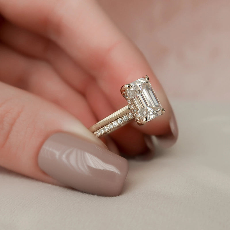 3.0CT Emerald Cut Moissanite Solitaire Bridal Ring Set