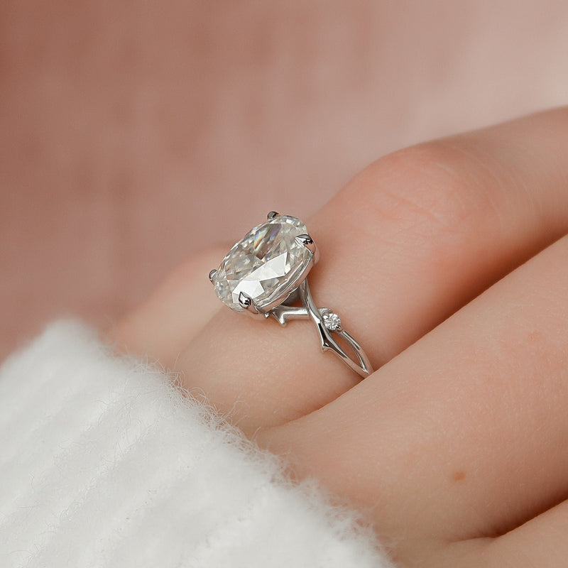 2.0CT Oval Cut Moissanite Twig Style Diamond Engagement Ring