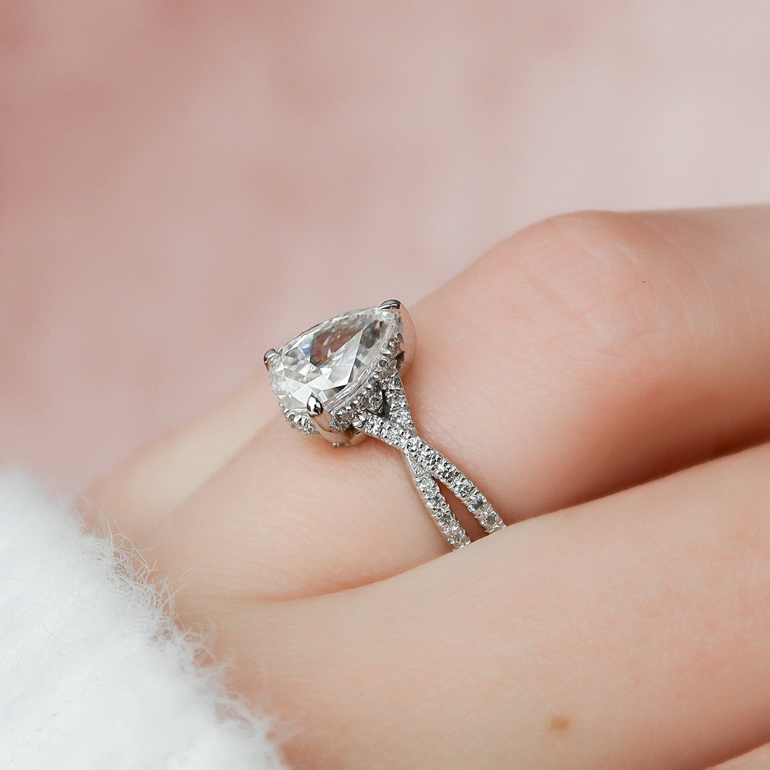 1.44CT Pear Cut Split Shank Moissanite Engagement Diamond Ring