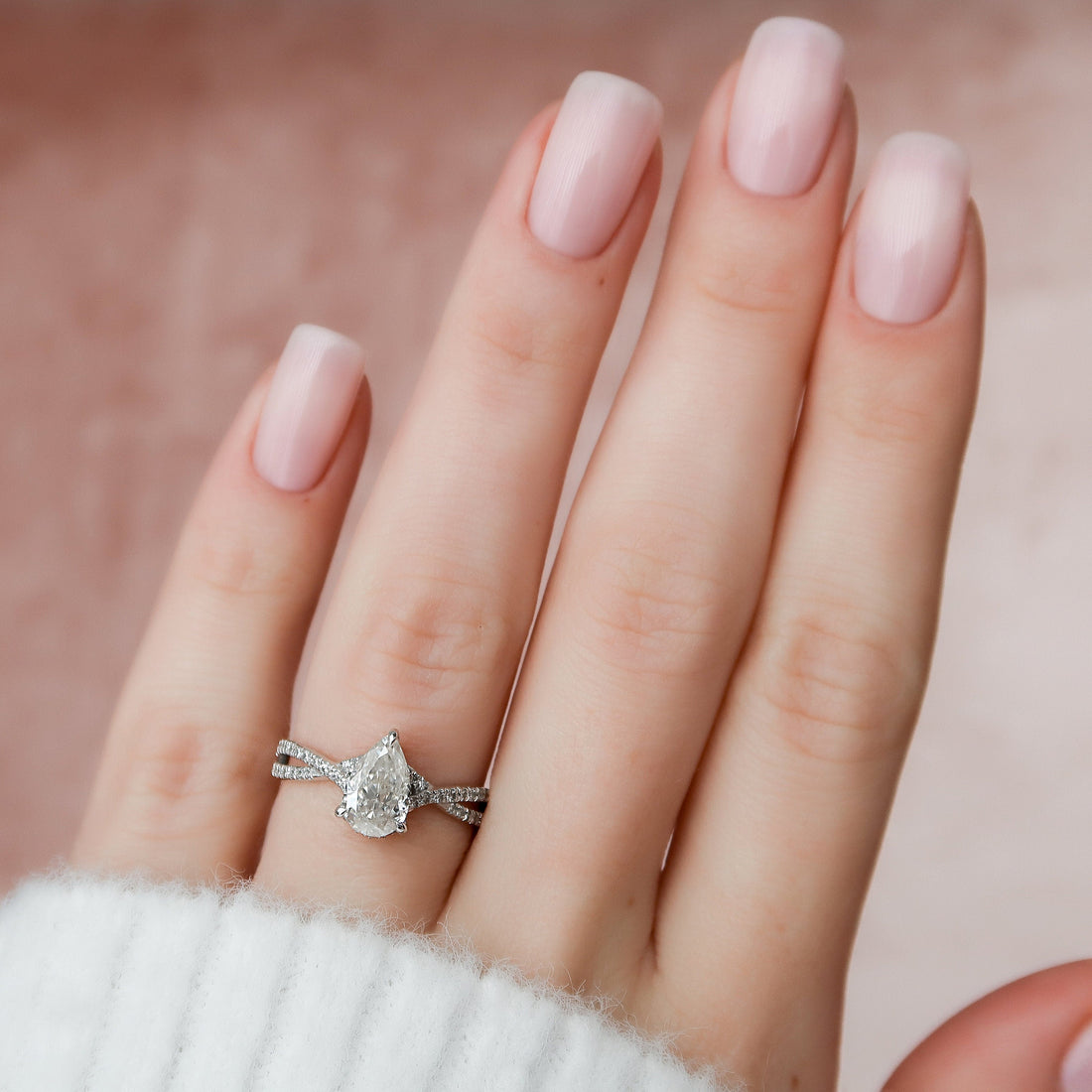 1.44CT Pear Cut Split Shank Moissanite Engagement Diamond Ring