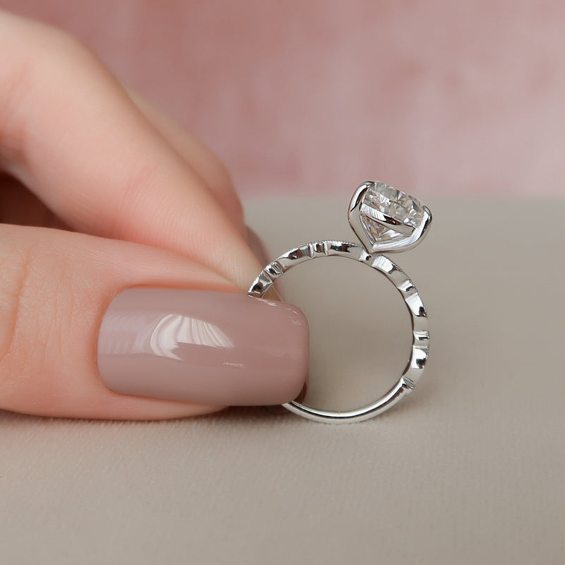 3.0CT Pear Moissanite Solitaire Art Deco Pave Setting Engagement Ring