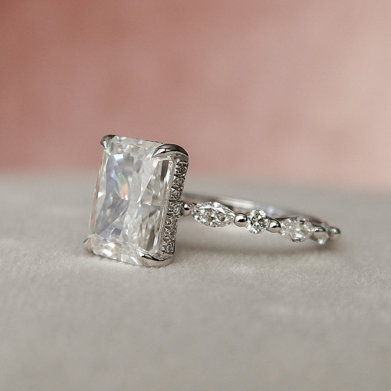 3.50CT Radiant Moissanite Solitaire Pave Setting Engagement Ring