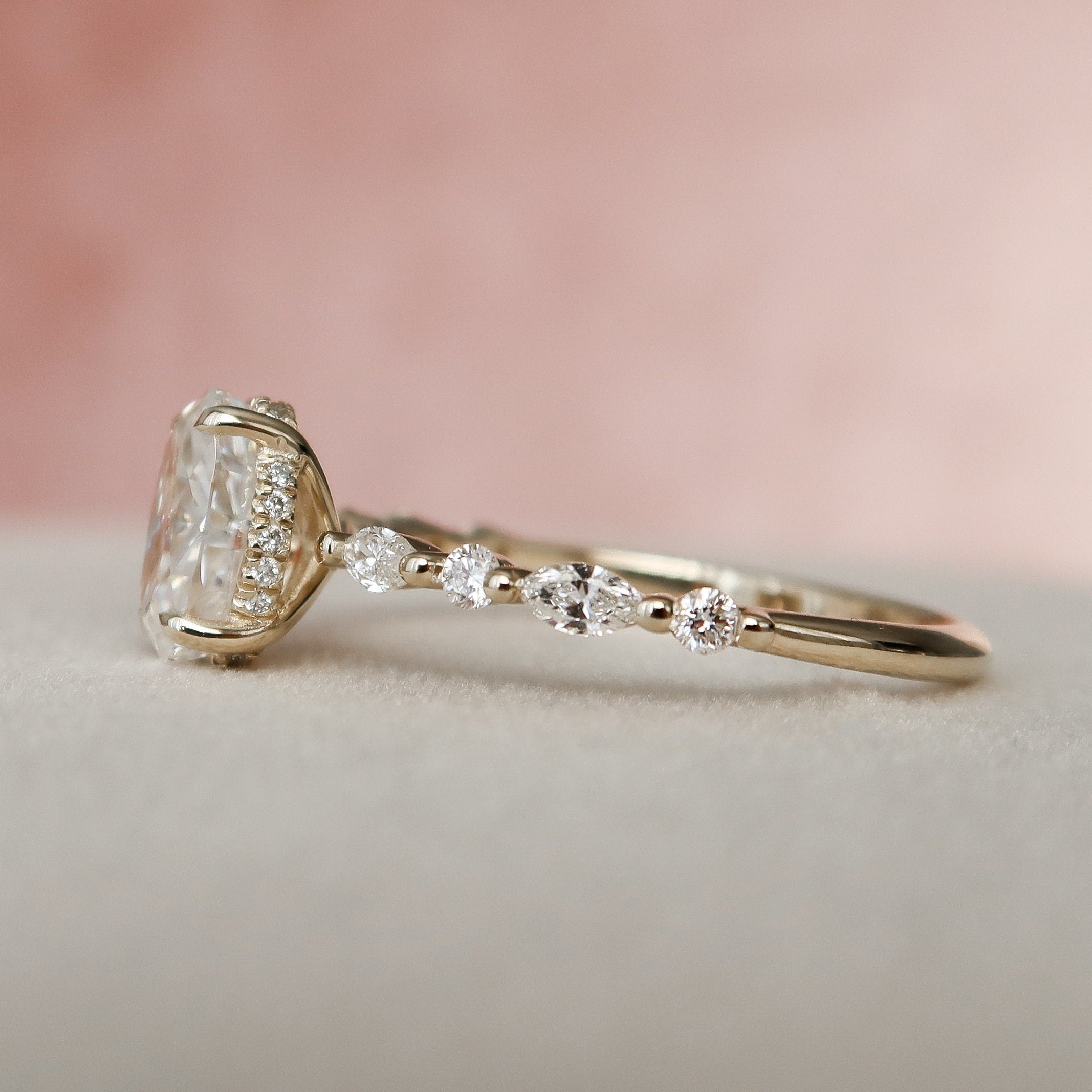 1.50CT Oval Cut Hidden Halo Pave Setting Moissanite Engagement Ring