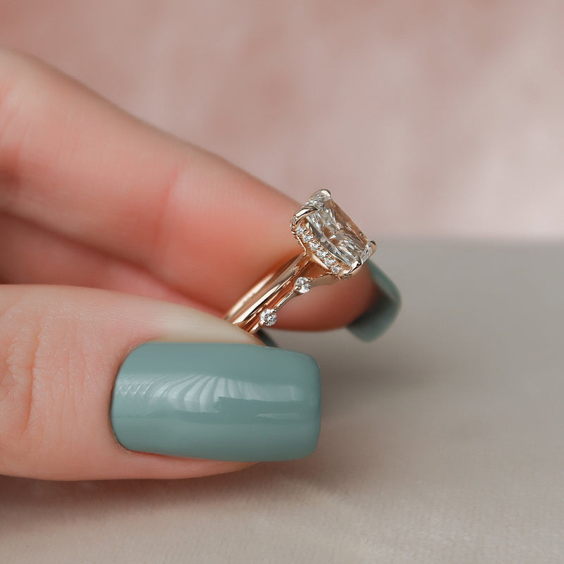 1.0CT Radiant Cut Moissanite Solitaire Bridal Ring Set