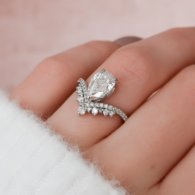 1.50CT Pear Shaped Moissanite Chevron Diamond Engagement Ring