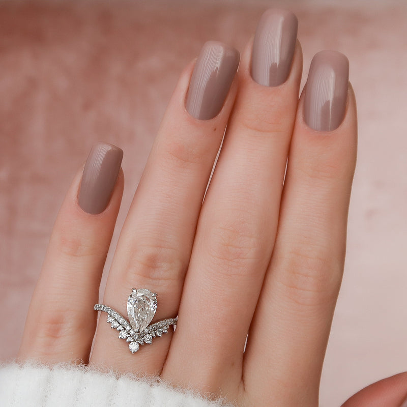 1.50CT Pear Shaped Moissanite Chevron Diamond Engagement Ring