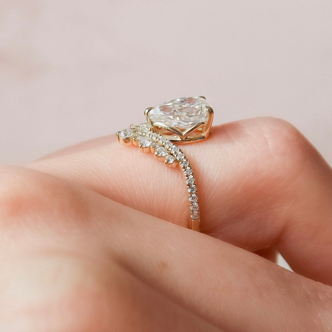 1.50CT Pear Shaped Moissanite Chevron Diamond Engagement Ring