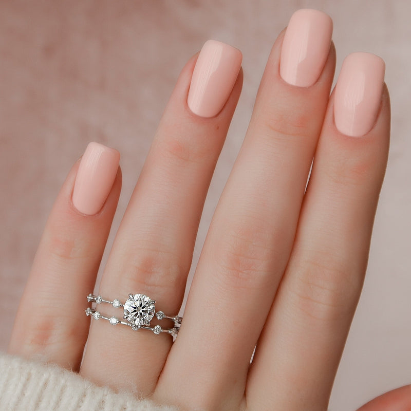 1.0CT Round Cut Moissanite Solitaire Bridal Ring Set