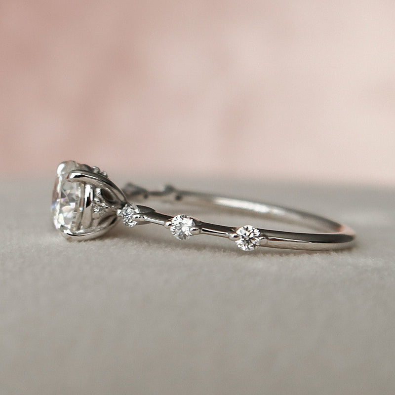 1.0CT Round Cut Solitaire Dainty Style Moissanite Engagement Ring