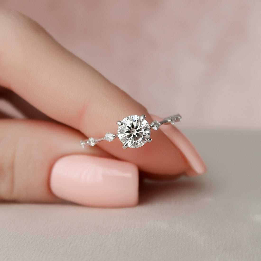 1.0CT Round Cut Solitaire Dainty Style Moissanite Engagement Ring