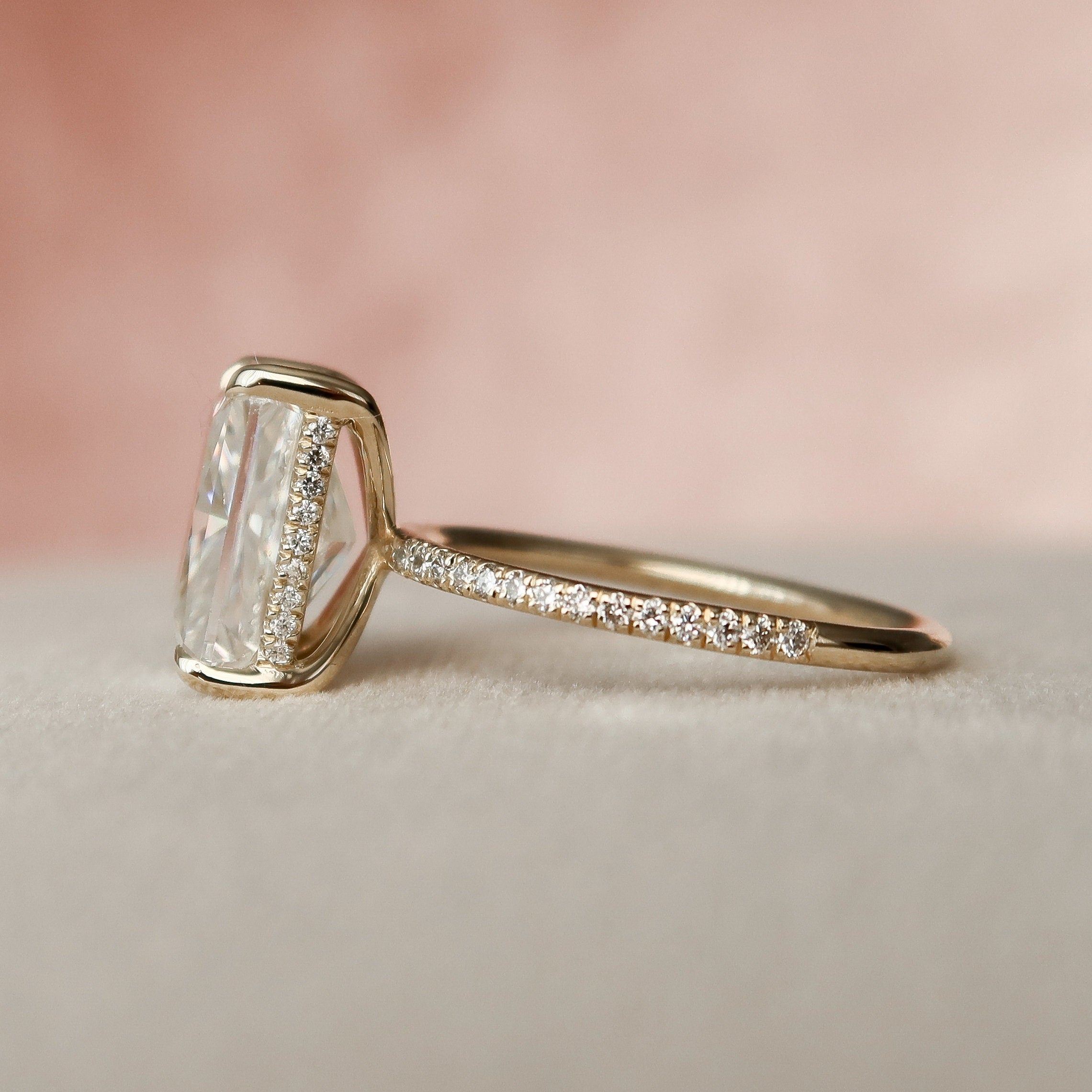 5.0CT Radiant Moissanite Hidden Halo Pave Setting Engagement Ring