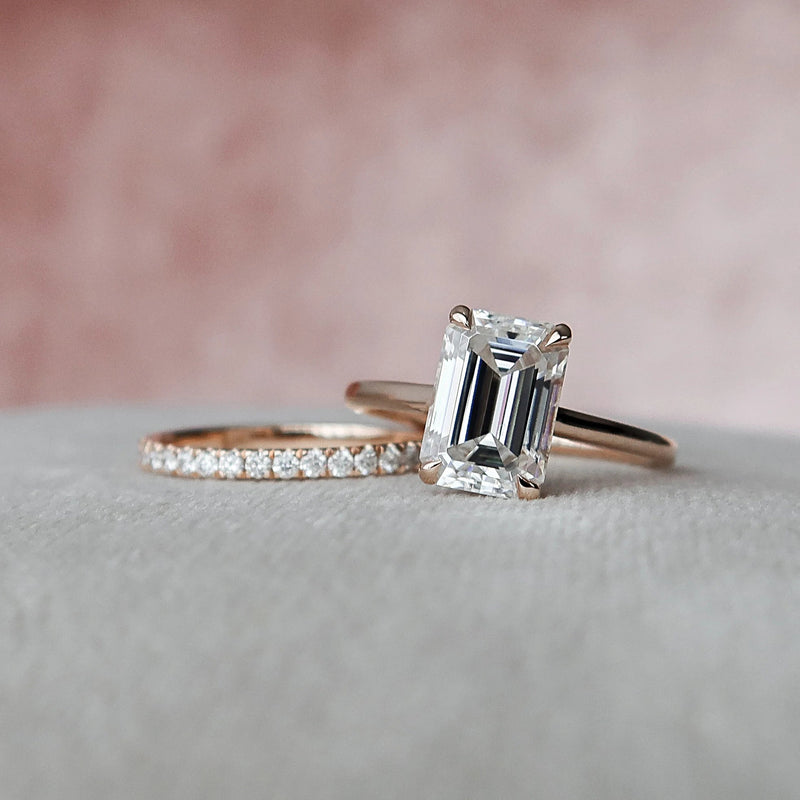 3.0CT Emerald Cut Moissanite Solitaire Bridal Ring Set