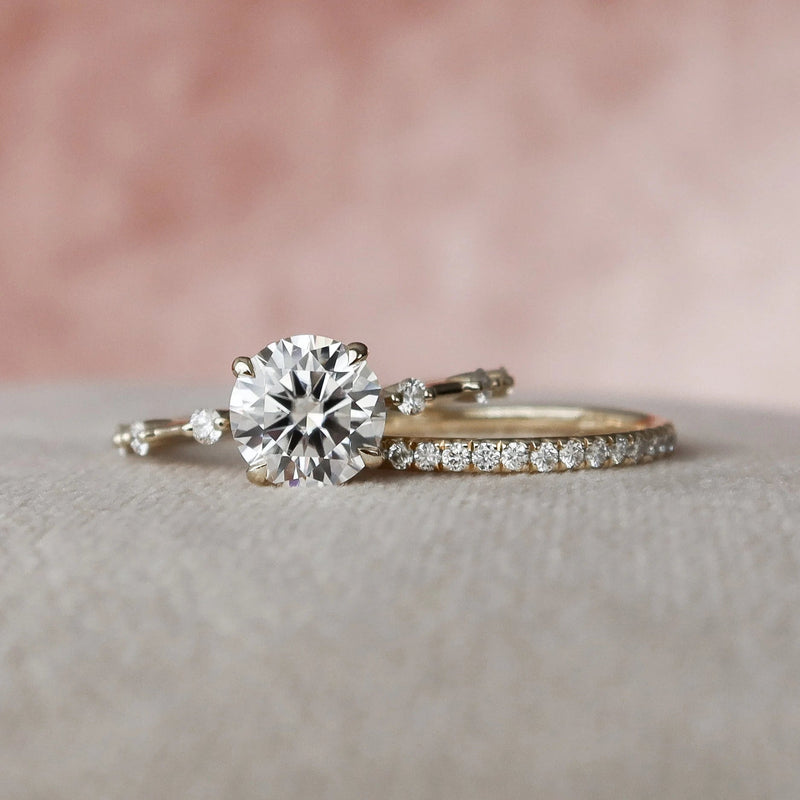 1.50CT Round Brilliant Cut Moissanite Solitaire Bridal Ring Set