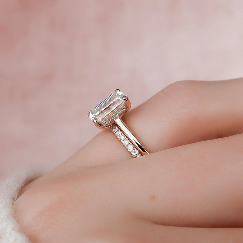 3.0CT Emerald Cut Moissanite Solitaire Bridal Ring Set