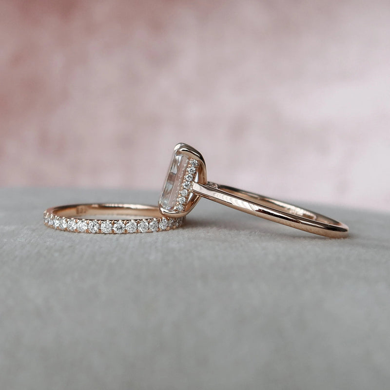 3.0CT Emerald Cut Moissanite Solitaire Bridal Ring Set