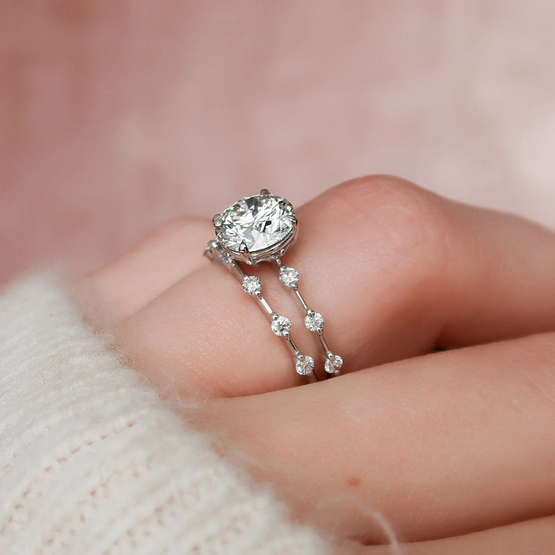 2.0CT Round Brilliant Cut Moissanite Solitaire Bridal Ring Set