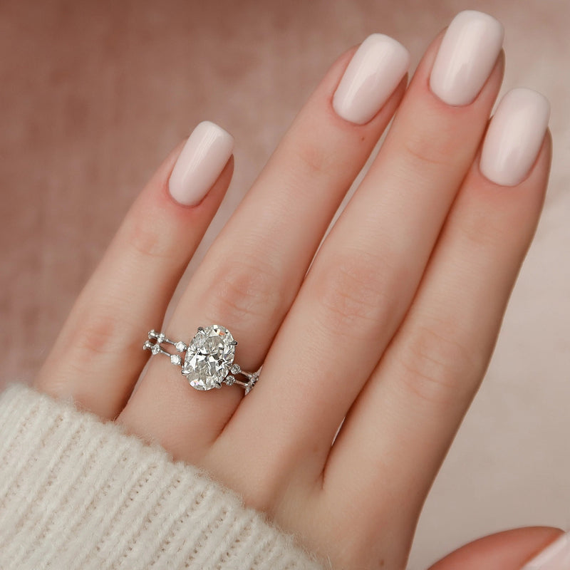 3.0CT Oval Cut Moissanite Dainty Style Bridal Ring Set