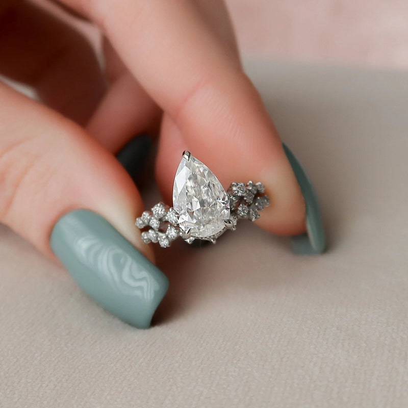 2.0CT Pear Cut Moissanite Hidden Halo Bridal Ring Set