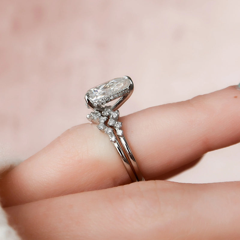 2.0CT Pear Cut Moissanite Hidden Halo Bridal Ring Set