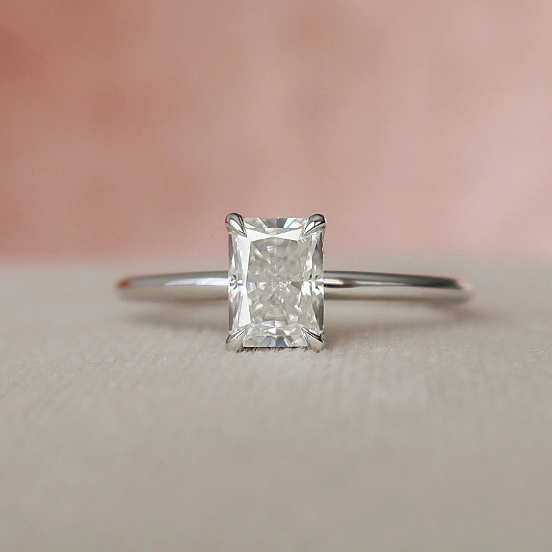 1.0CT Radiant Cut Moissanite Hidden Halo Bridal Ring Set