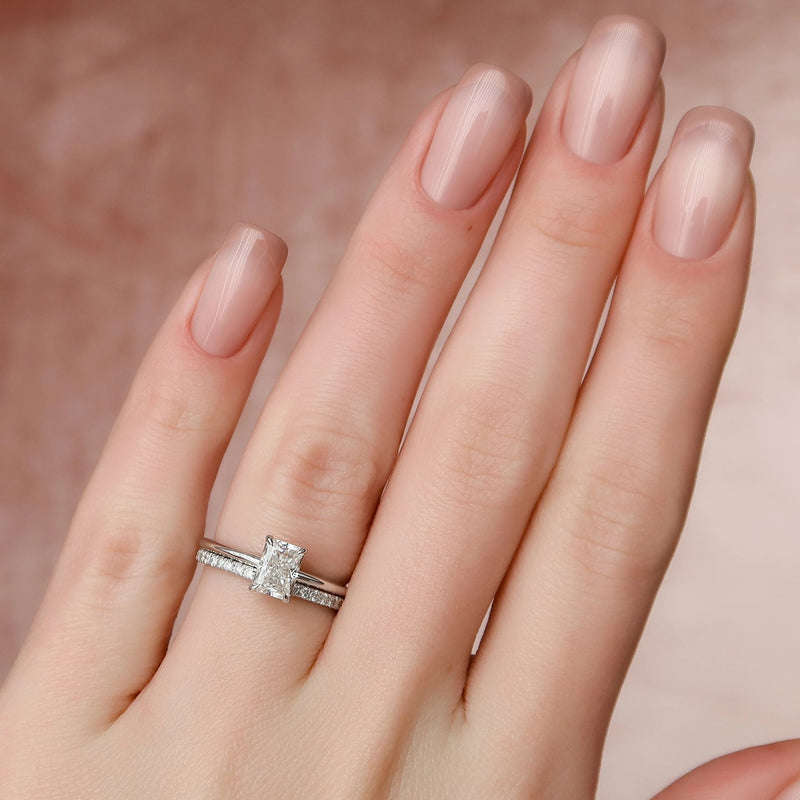 1.0CT Radiant Cut Moissanite Hidden Halo Bridal Ring Set