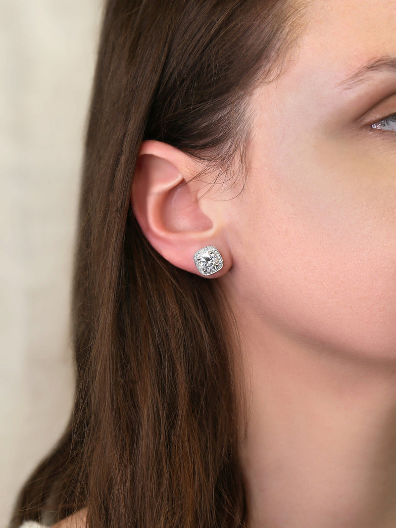 4ct Moissanite Diamonds Cushion Halo Stud Earrings