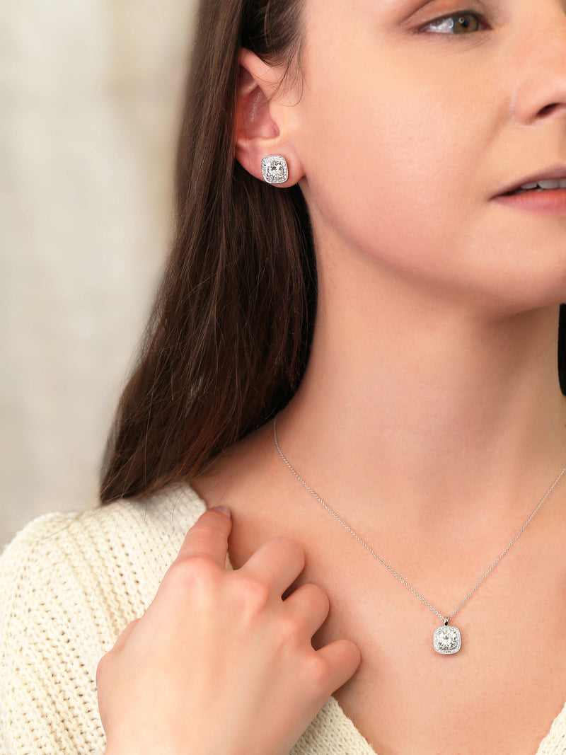 4ct Moissanite Diamonds Cushion Halo Stud Earrings