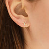 Round Cut Cross Moissanite Diamond Earrings in Yellow Gold