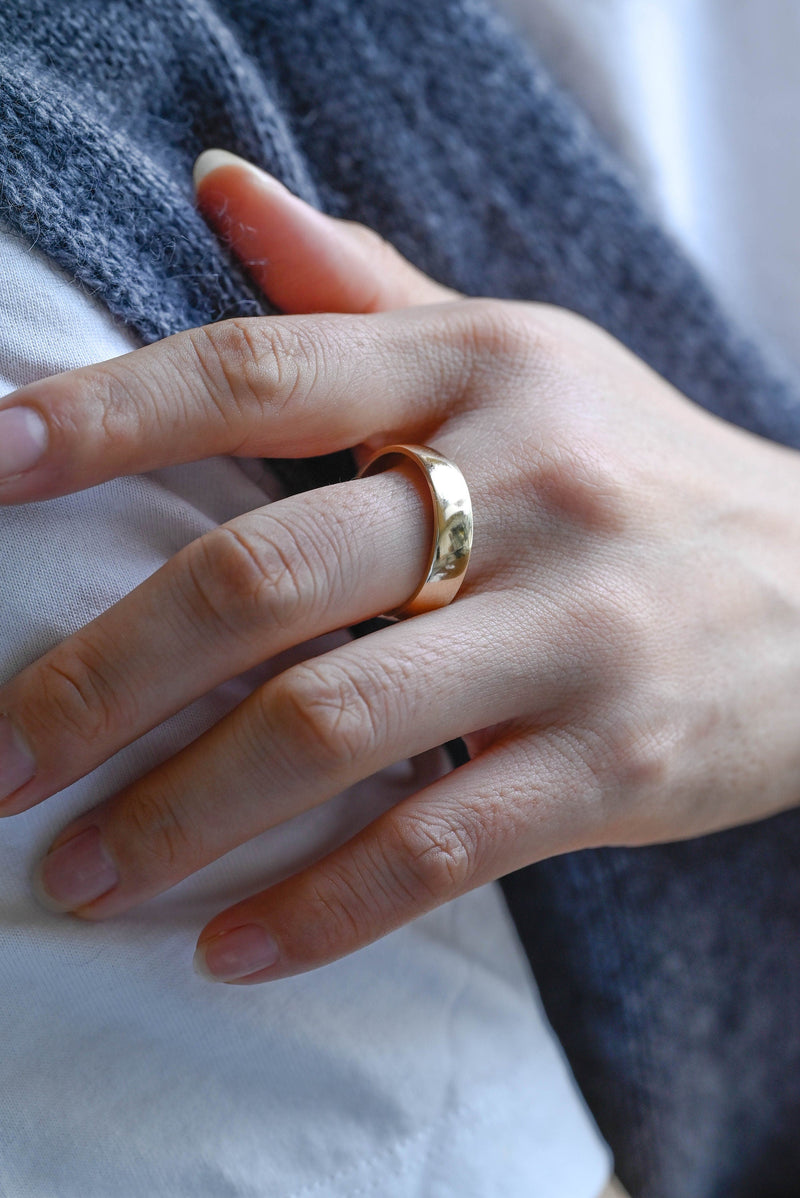 5.0mm Flat Gold Men's Wedding Band, Anniversary Gift For Men