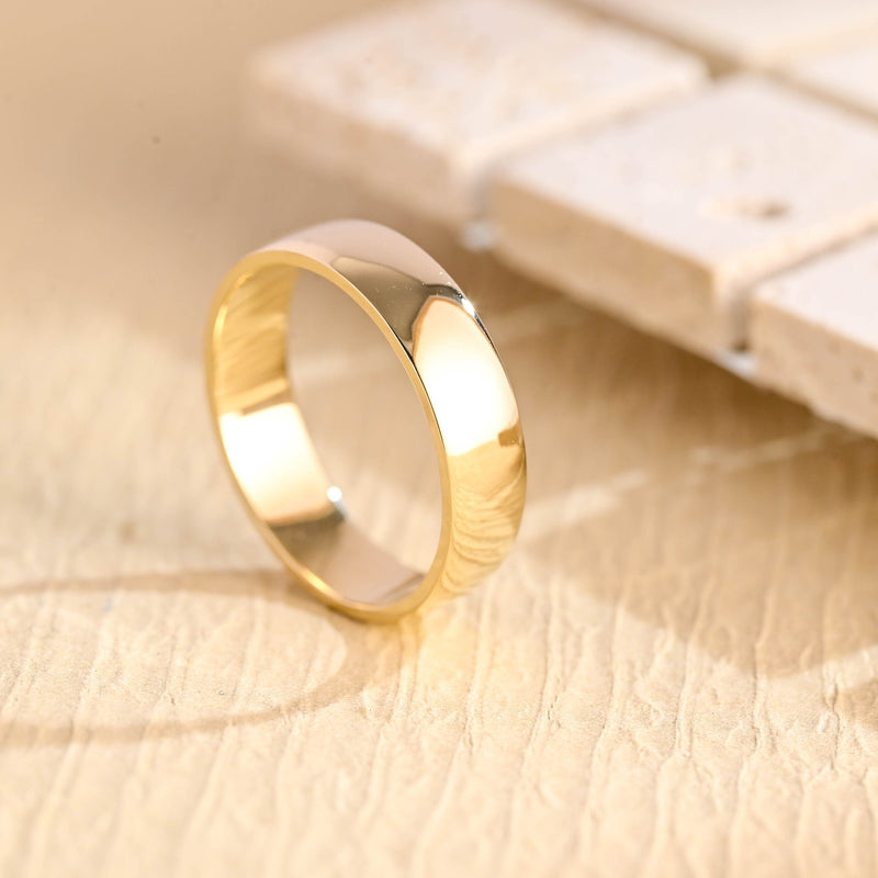 5.0mm Flat Gold Men's Wedding Band, Anniversary Gift For Men