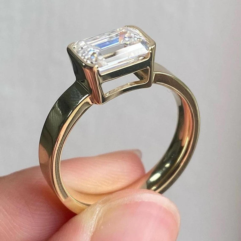 2.0CT East West Emerald Cut Moissanite Thick Band Engagement Ring