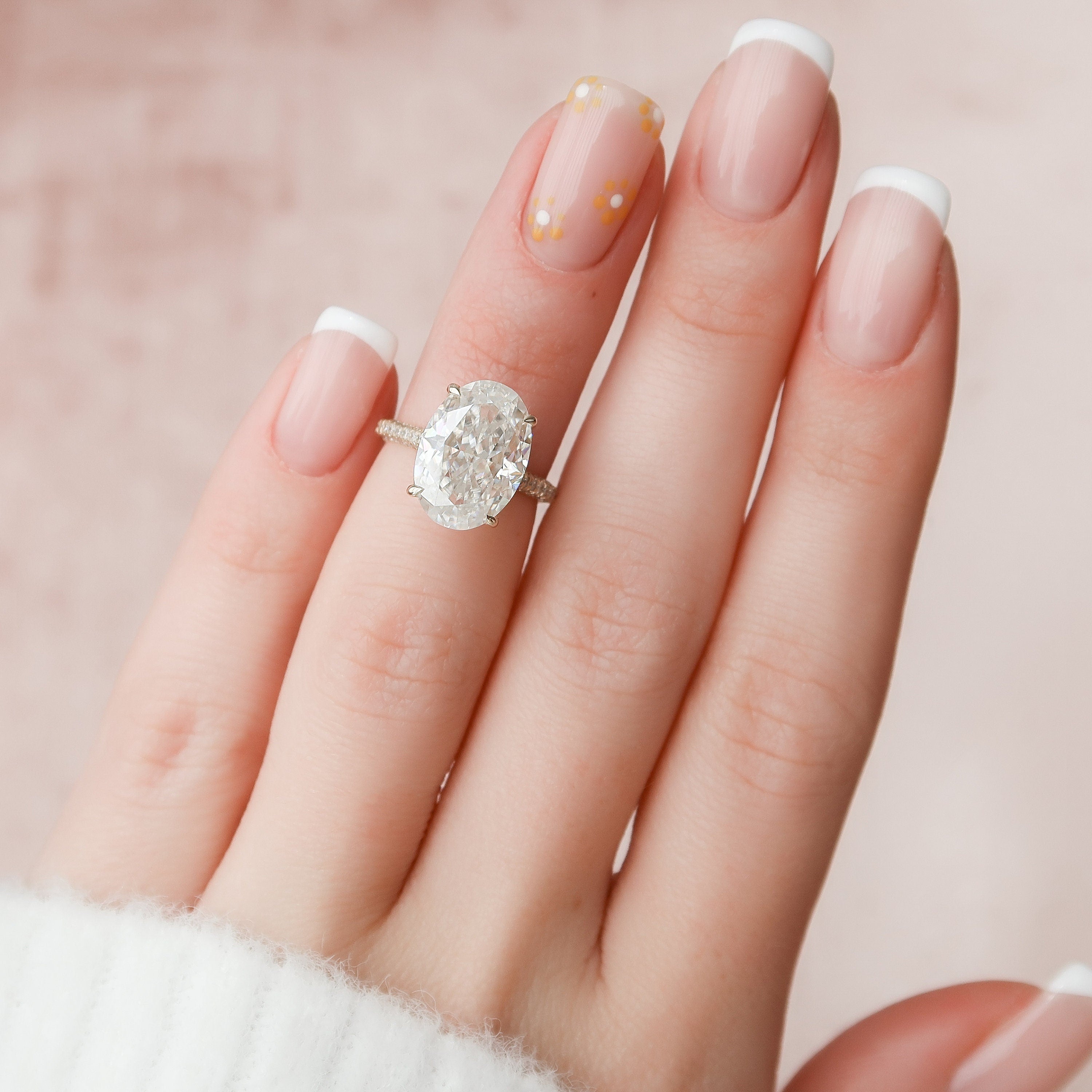 5.0CT Oval Moissanite Hidden Halo Triple Pave Setting Engagement Ring