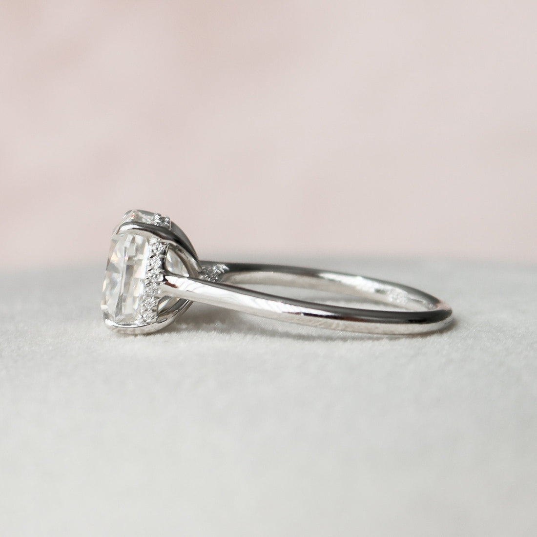 3.12 CT Cushion Moissanite Solitaire Hidden Halo Setting Engagement Ring