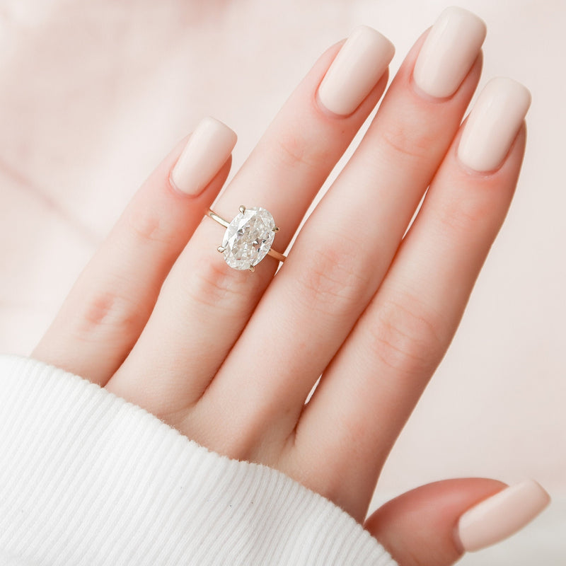 4.05 CT Oval Moissanite Solitaire Hidden Halo Setting Engagement Ring