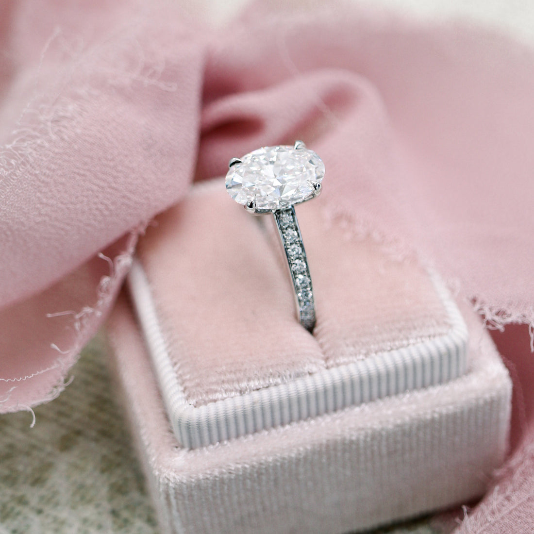 2.50CT Oval Moissanite Channel Pave Setting Engagement Ring