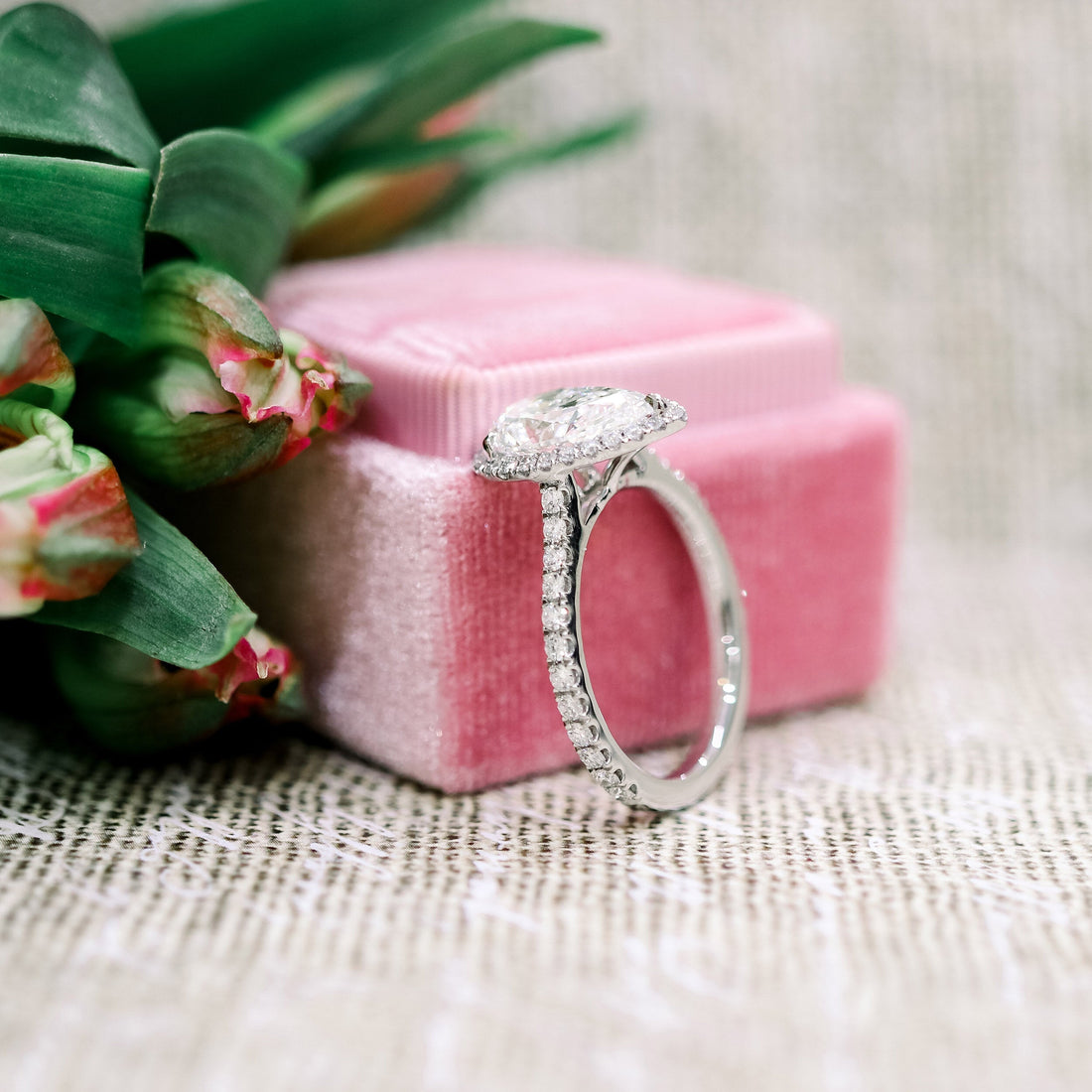 2.0CT Pear Cut Moissanite Halo Pave Setting Engagement Ring
