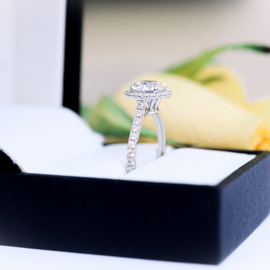 2.25CT Round Brilliant Cut Moissanite Halo Pave Setting Engagement Ring